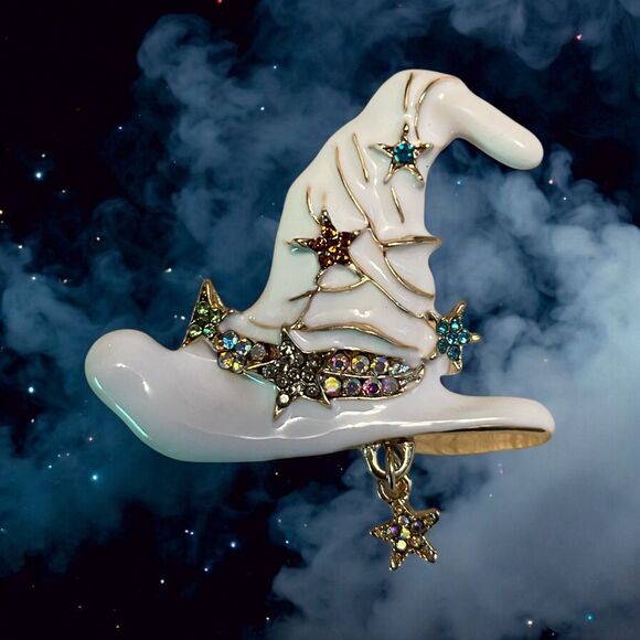 Elegant Halloween Black or White Witch Hat Brooch Choose WHITE - Picture 1 of 6